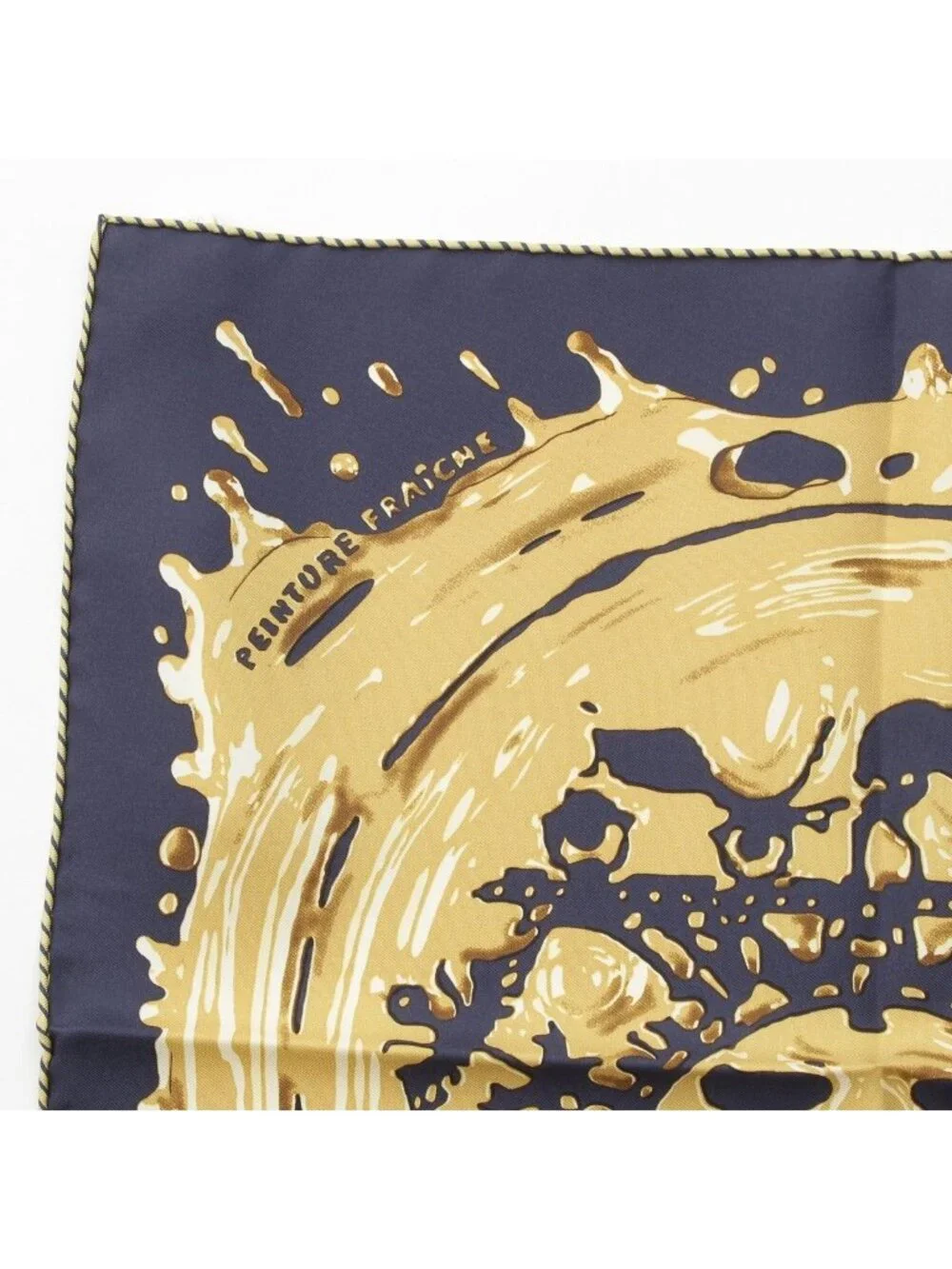 Hermes Carre 45 Peinture Fraiche Freshly Painted Silk Scarf Navy Gold - Picture 2 of 10